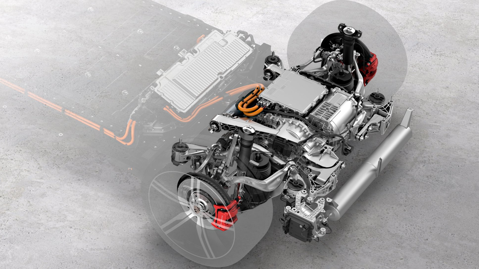 Technische Grafiken, Macan Turbo – Rolling Chassis Fokus Performance Hinterwagen