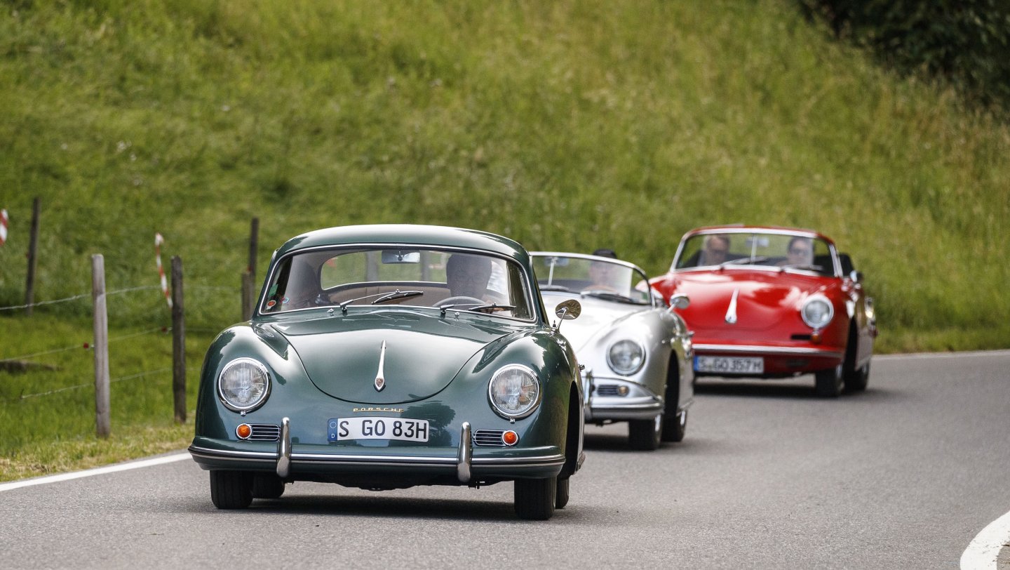 Porsche 356 A 1600 Coupé (1956), Porsche 356 A 1600 Super Speedster (1958), Porsche 356 B 1600 Super 90 Coupé (1963), Bern, 2018, Porsche AG