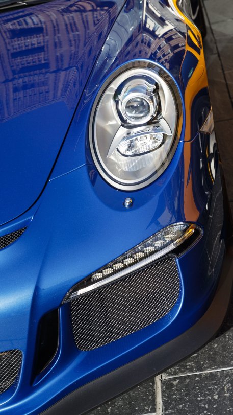 911 GT3 (991.1, 2013 - 2015) - enzianblaumetallic - Hauptscheinwerfer - Fahrerseite - Lufteinlässe - Frontspoiler - 20 Jahre 911 GT3 - Schweiz - Alpenpässe - 2019