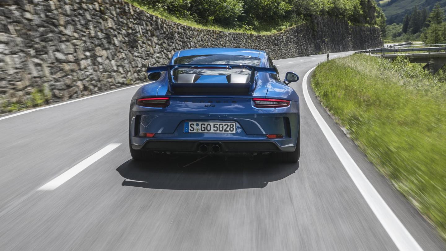 911 GT3 - saphirblaumetallic - Heckflügel - Endrohre - Rückleuchten - Schweiz - 2017